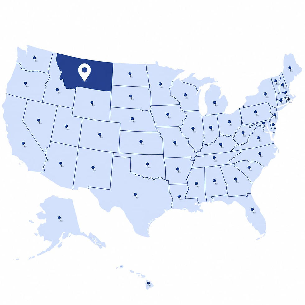 Map of the United States highlighting Montana for long-distance moving service to all 50 states