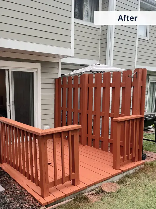 Freshly painted deck and railing — exterior refresh