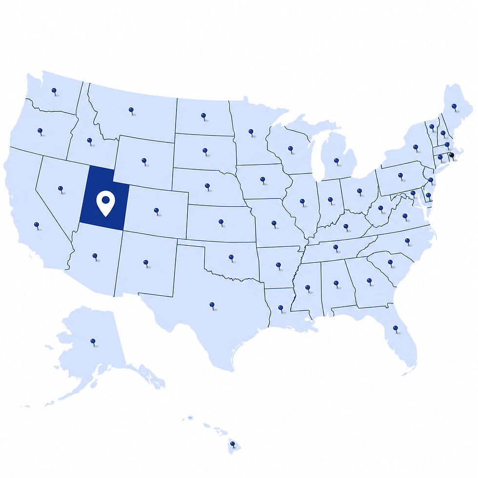 Map of the United States highlighting Utah for long-distance moving service to all 50 states