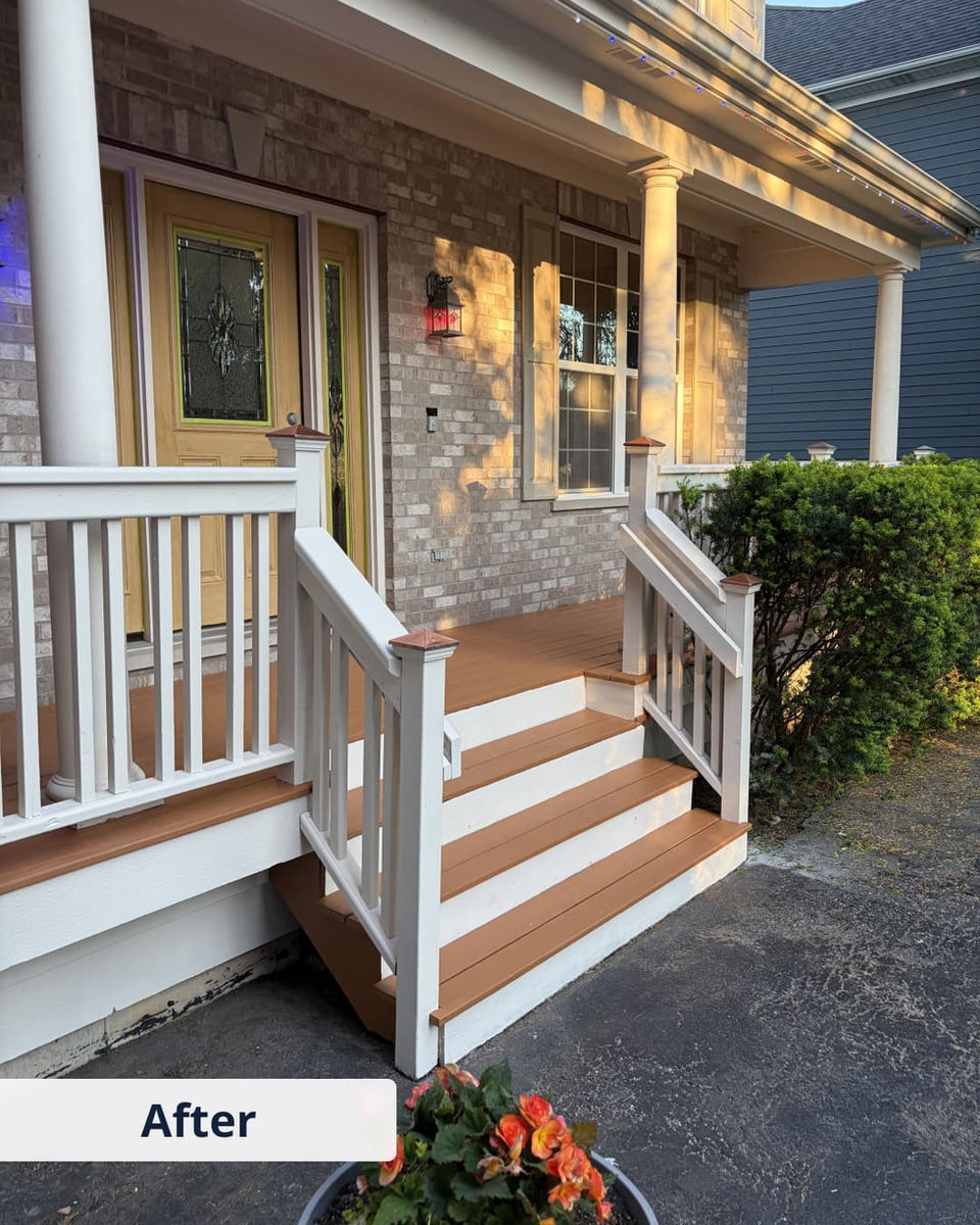Repaired front porch steps and railing by Tools & Hands near Palatine IL