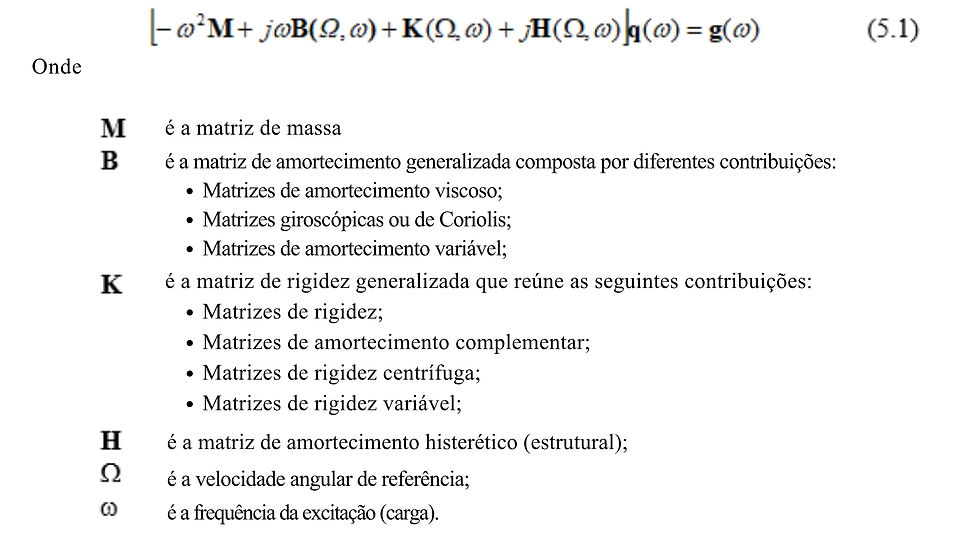 Rotational dynamic equation with definition of matrices M, B, K, H and frequencies.