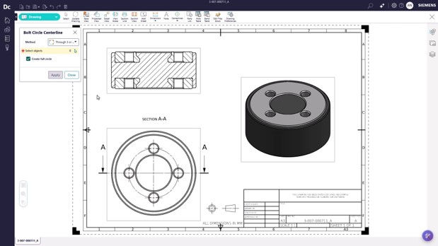 Marca de centro, linha de centro e diâmetro do círculo primitivo. Use essas anotações em desenhos para comunicar a intenção do projeto, localizar elementos e fabricar peças com precisão.