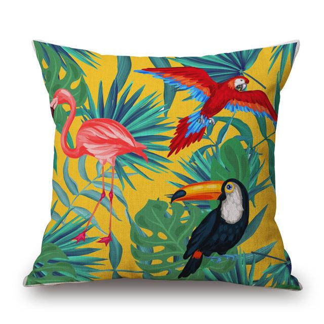 Thumbnail: Tropical Plant Hibiscus Flower Pillow Case Parrot Cushion Cover