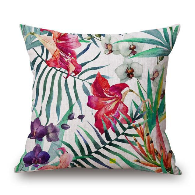 Thumbnail: Tropical Plant Hibiscus Flower Pillow Case Parrot Cushion Cover