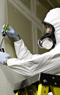 Asbestos surveyor taking a sample