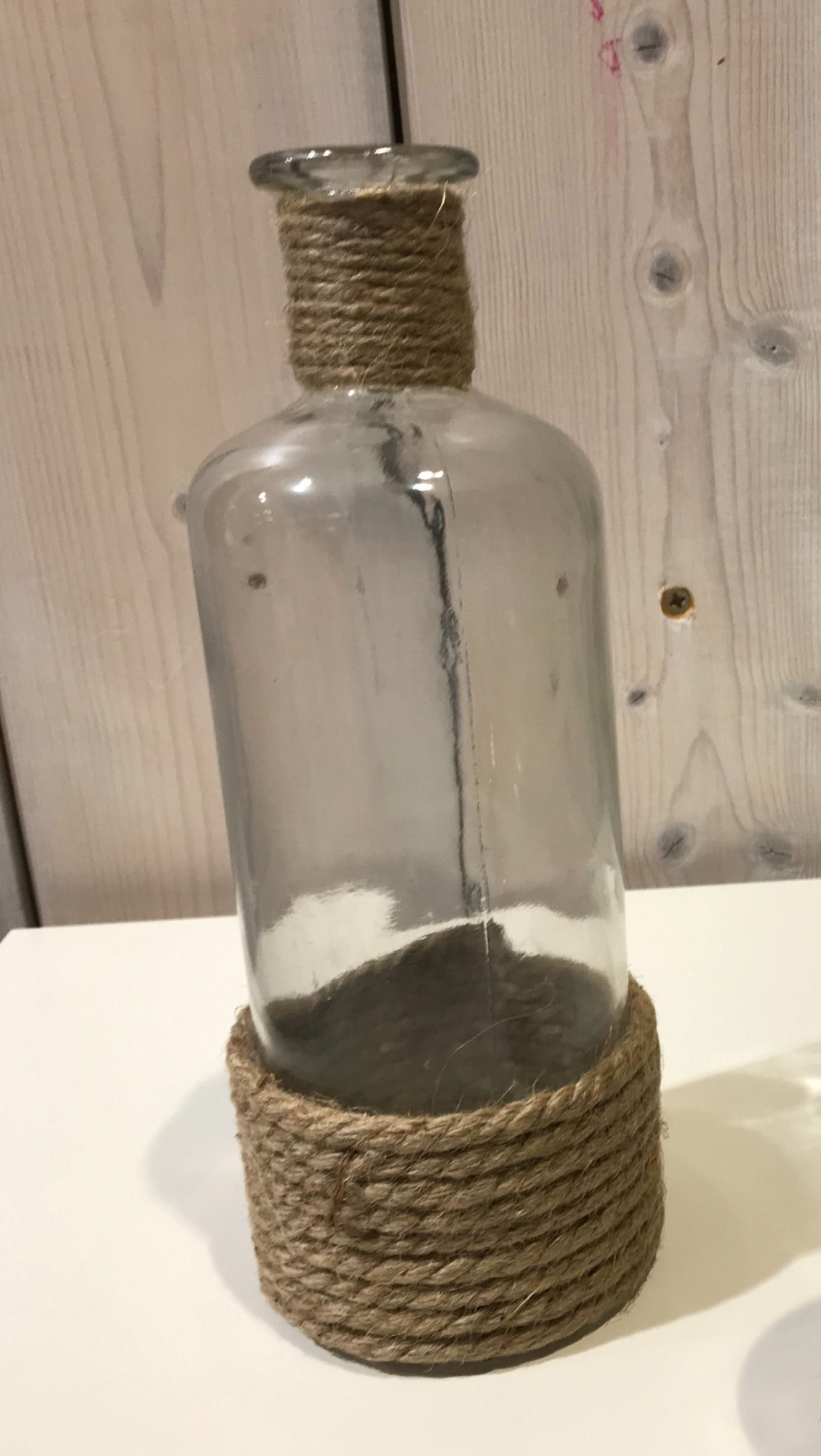 LOC197 - Centre de table Verre Bouteille Corde 28cm