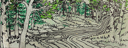 The drawing is transferred and traced with a Sharpie