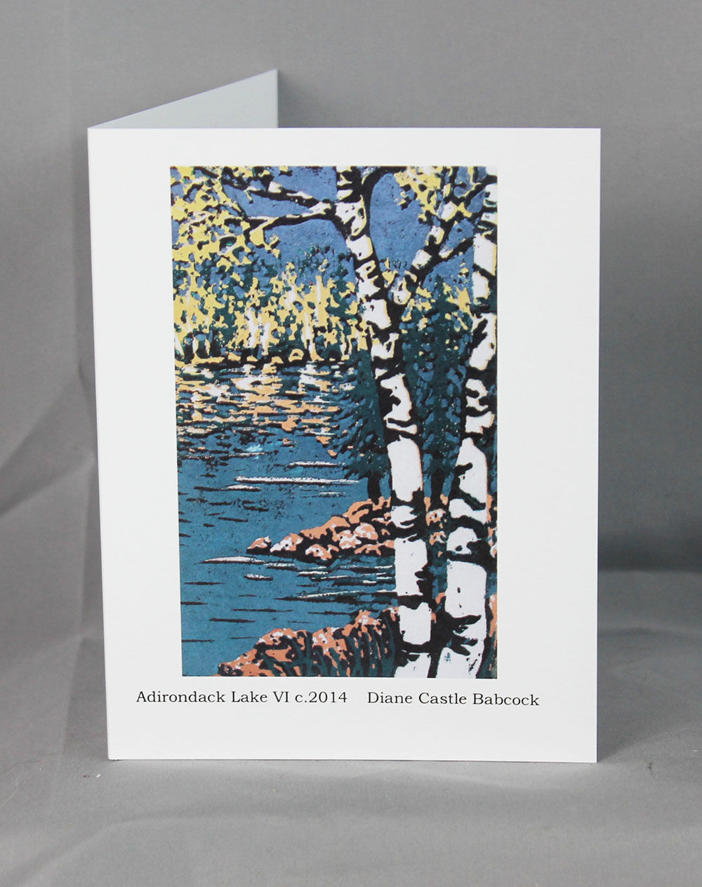 Adirondack Lake in Green with White Birches note card