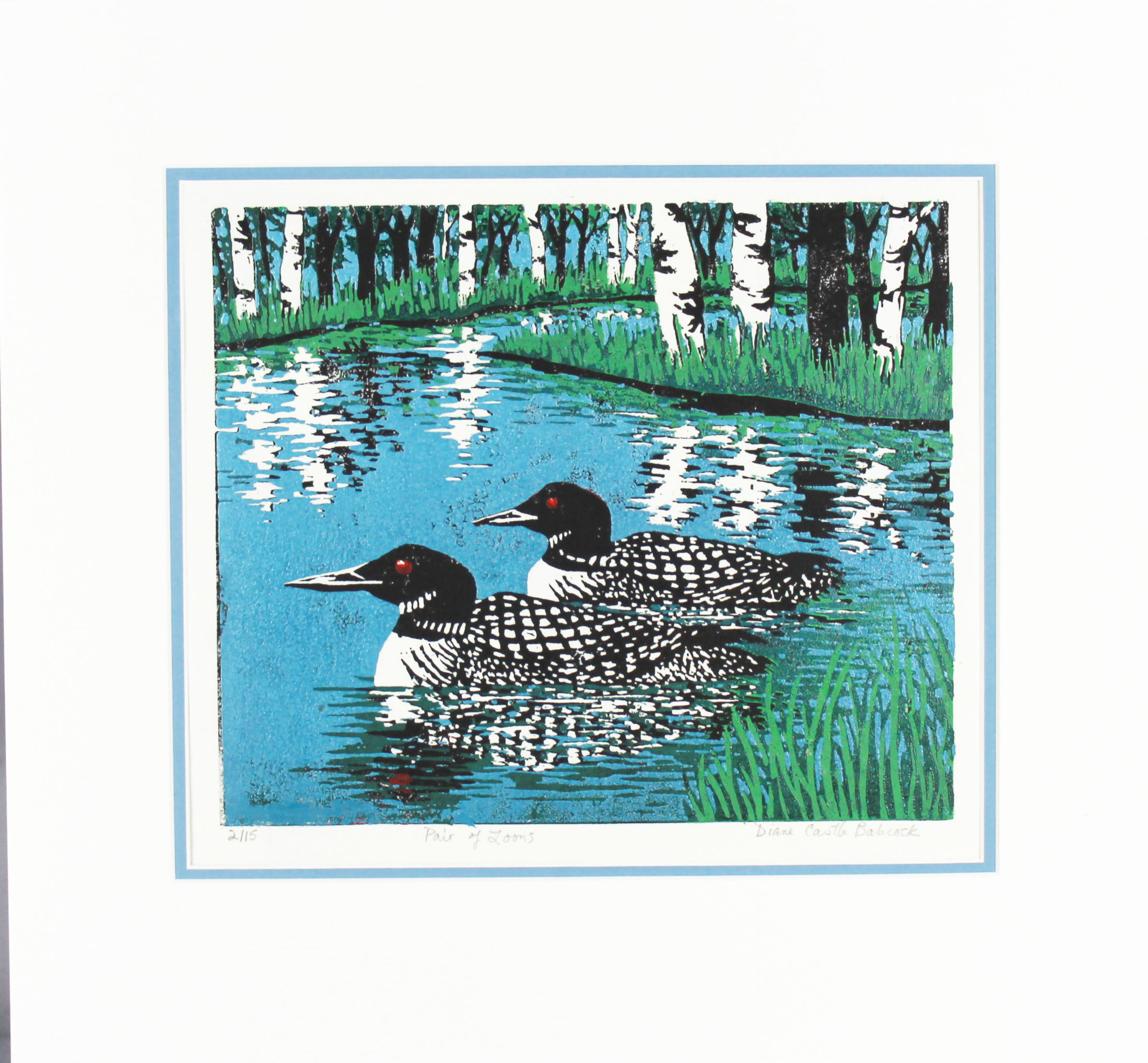Pair of Loons Linoleum Block Print