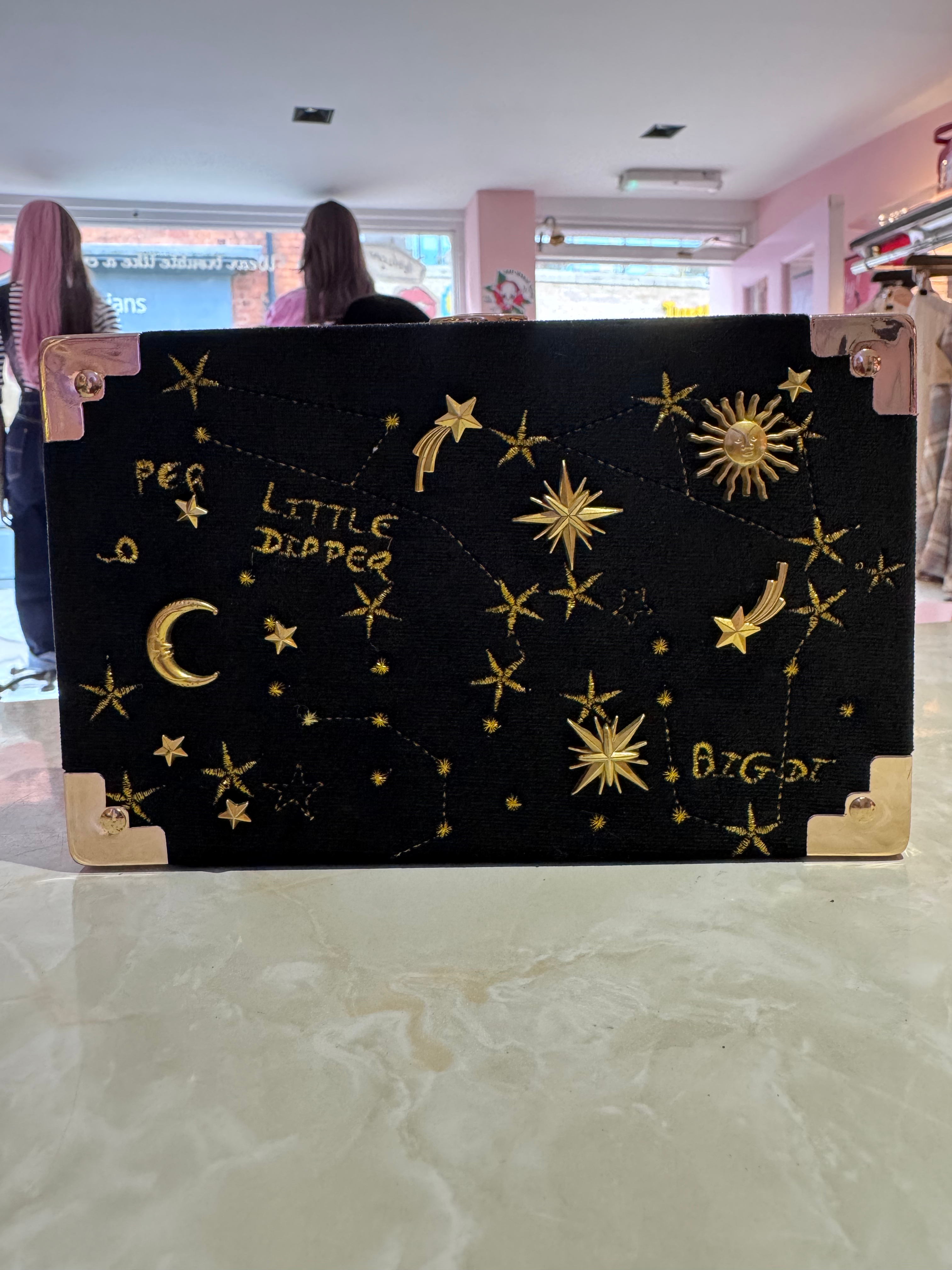 Stargazer Velvet Box Clutch- Black