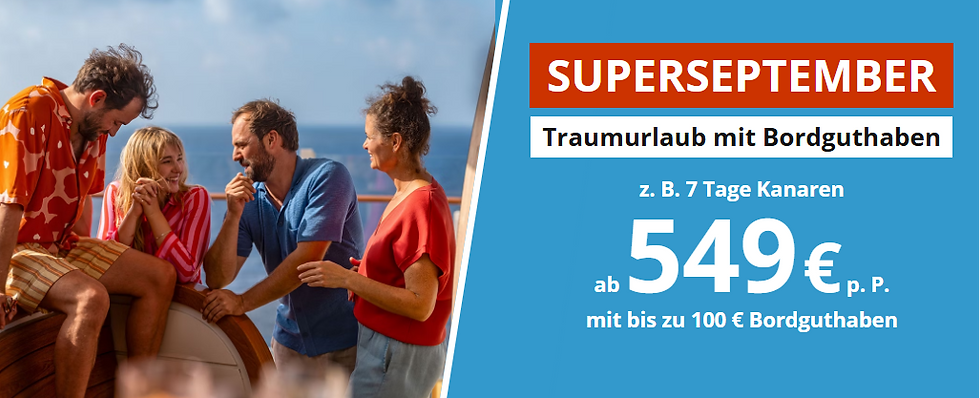 AIDA SuperSeptember 2026: Bis zu 300 € Bordguthaben und jede Menge Extras sichern