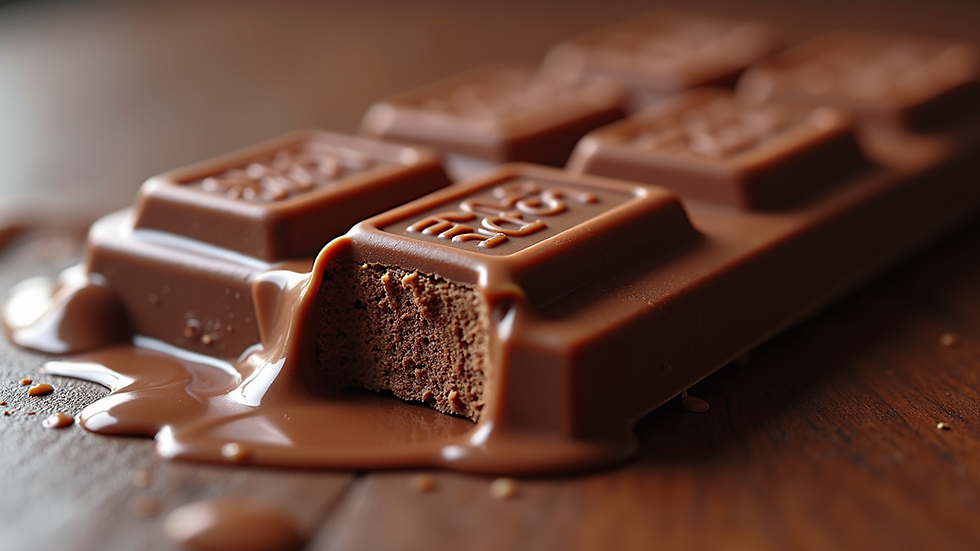 Close-up view of a futuristic Hershey chocolate bar with unique textures and colors