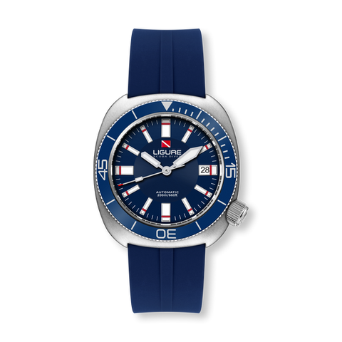 LWT21009 Ligure Watches, Blue sunburst dial, silicone rubber strap.
