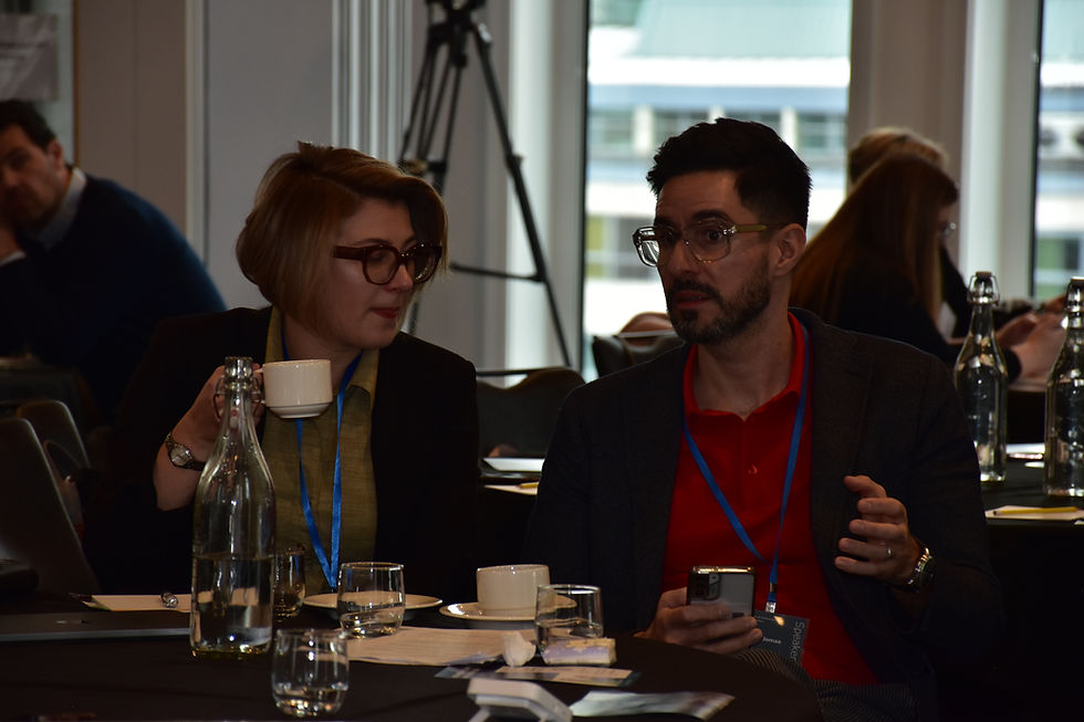 Dr Vanessa Pozzali and Dr Tarek Jomaa sharing a coffee while discussing insights on diagnosing culture and designing change.