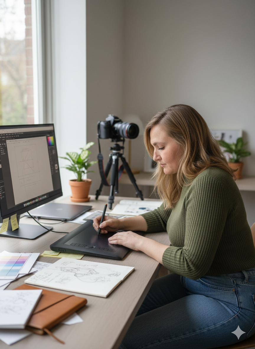 grafisch ontwerper werkt aan branding en visuele identiteit