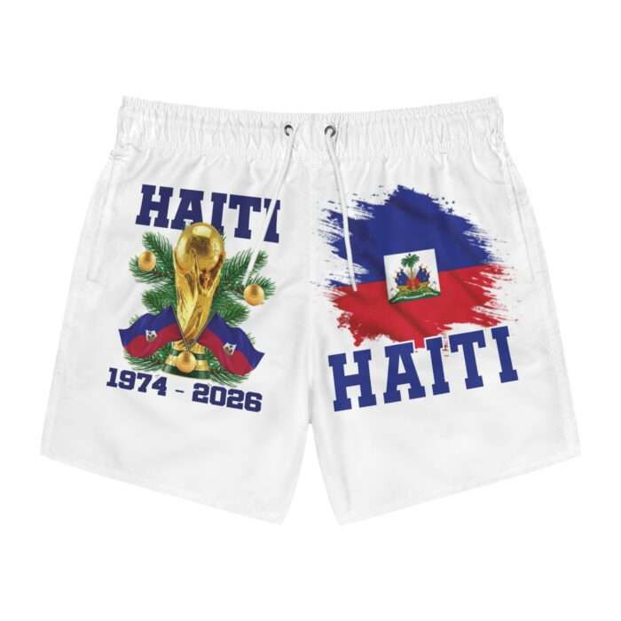 Thumbnail: Haiti World Cup Tribute Swim Trunks — 1974–2026 Flag & Trophy Design