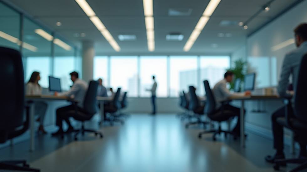 Eye-level view of modern office with telecom equipment