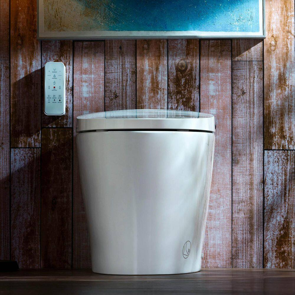 Elongated Smart Bidet Toilet 1.28 GPF in White with Auto Open, Auto Close, Auto 