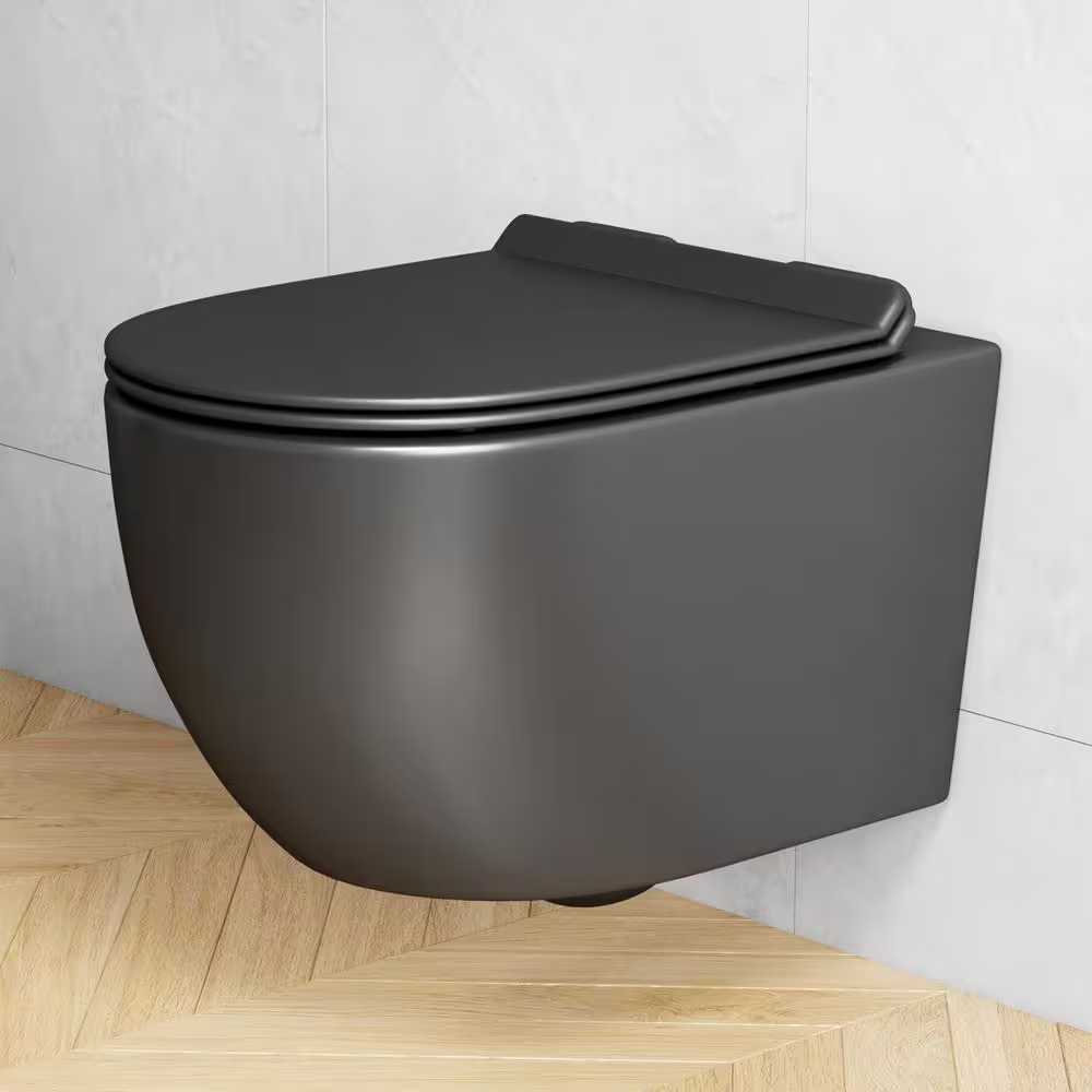Hampton Wall Hung Toilet 0.8/1.6 GPF Dual Flush Elongated Bowl Toilet in Matte B