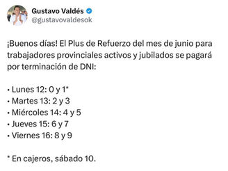 Valdés anunció Plus de Refuerzo para el mes de junio