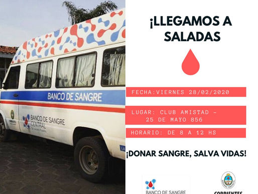 El Banco de Sangre realizará una colecta
externa de sangre en Saladas