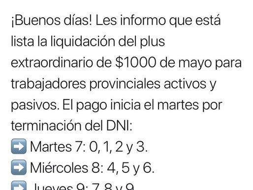 El Gobernador Valdés confirmó pago del adicional de $1.000