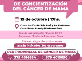 Salud Pública realizará una Bicicaminata por el Mes de Lucha contra el Cáncer de Mama