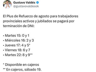 Plus de Refuerzo: Valdés anuncia pago de agosto y Provincia inyecta otros $1.300 millones