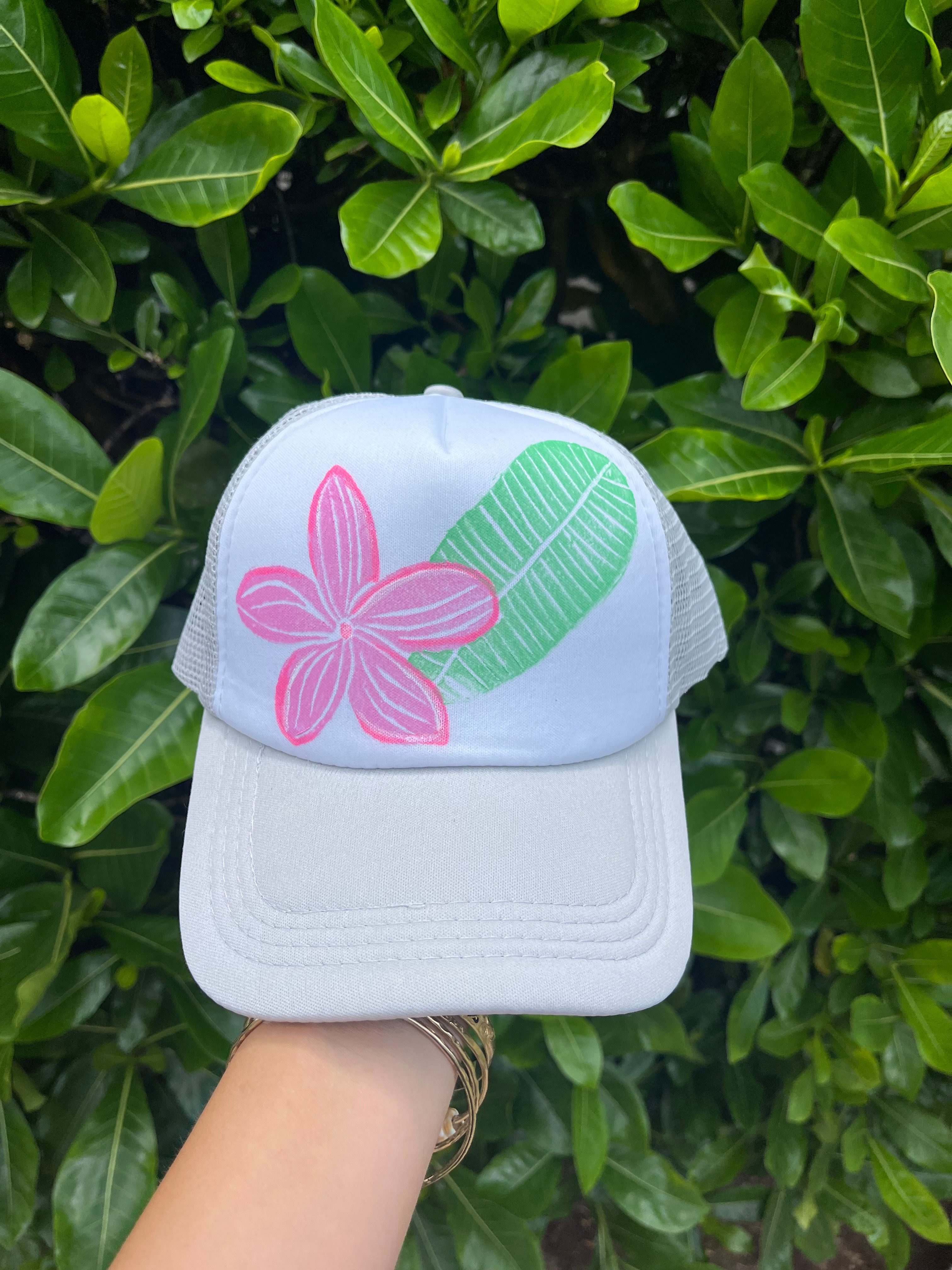 Grey Plumeria Trucker Hat