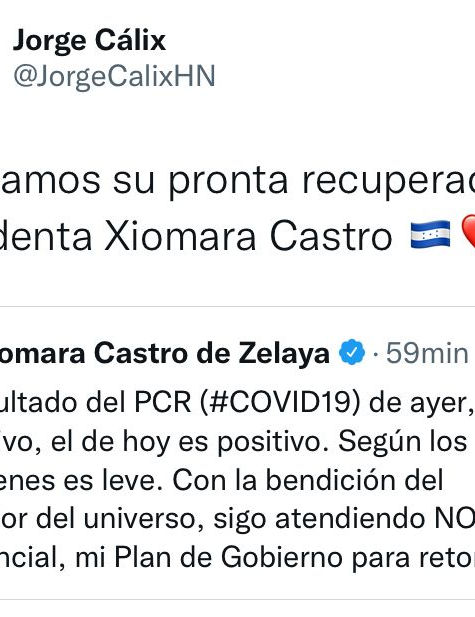 Jorge Cálix le desea una pronta recuperación a Xiomara Castro