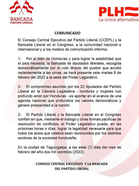 Bancada del Partido Liberal se sumará a las sesiones legislativas presididas por Luis Redondo. 