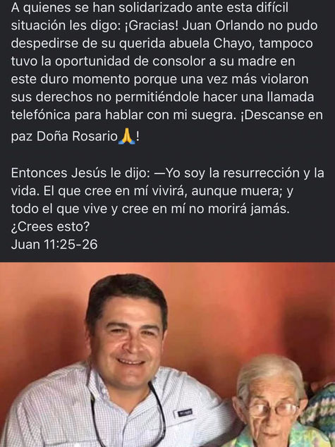 Expresidente JOH no asistió al velorio de su abuela