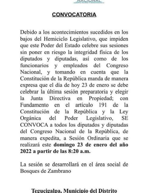Seis minutos antes fueron convocados los diputados a Reunión Legislativa en Zambrano 