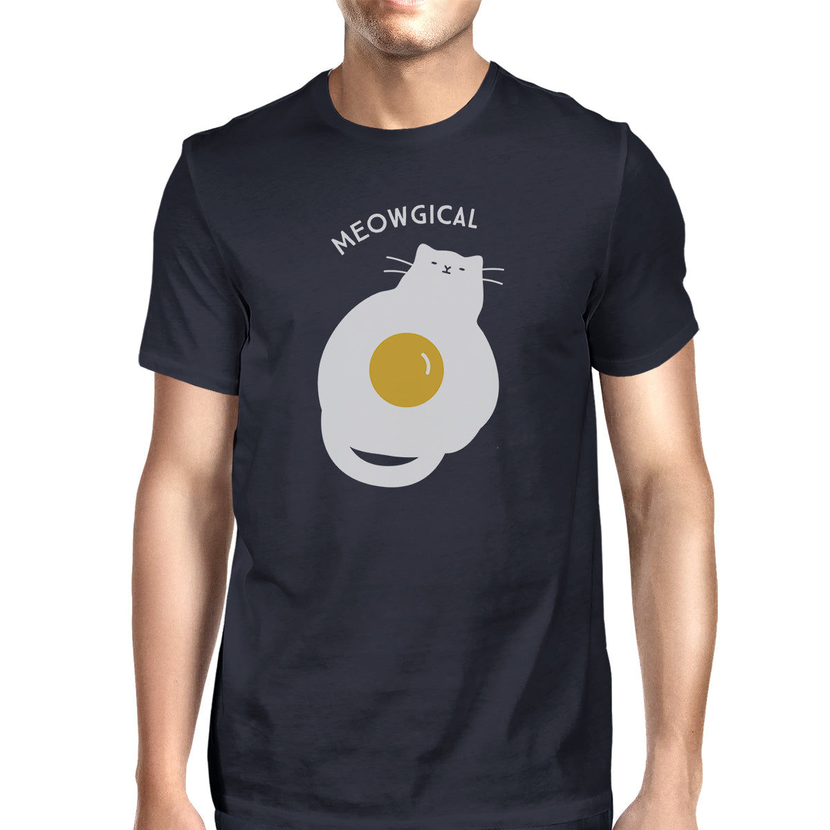 Meowgical Cat and Fried Egg Mens Navy Shirt