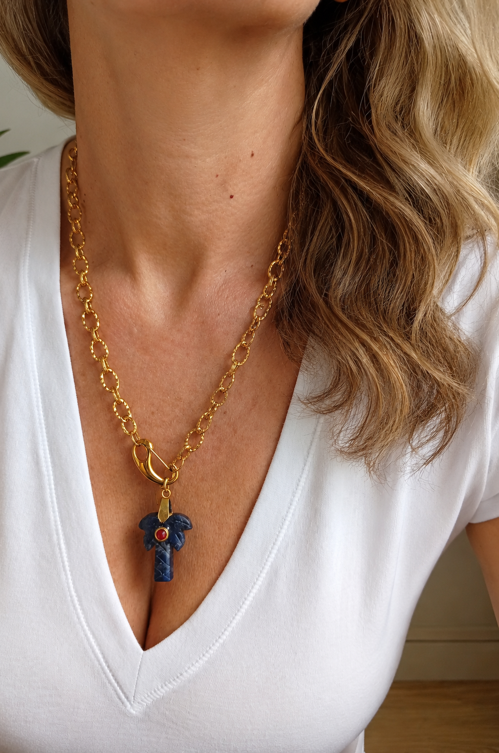 Colar em Aço com Pedra Natural- Sodalite