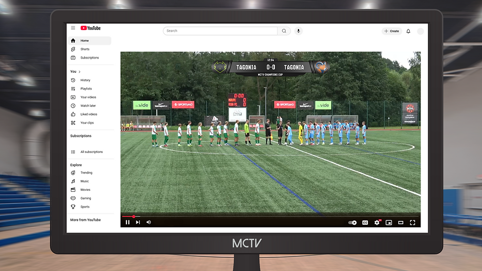 Soccer match score graphic with tournament title and live clock