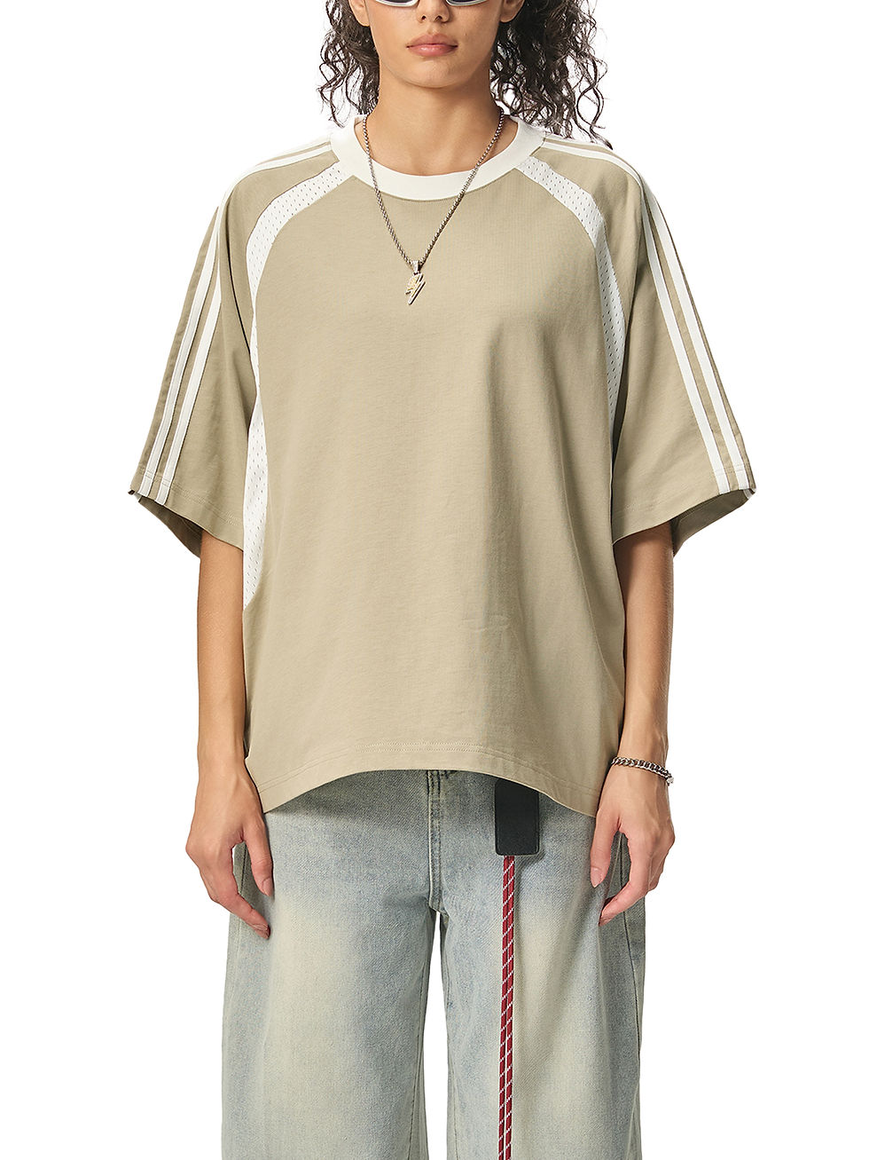 Thumbnail: Contrast Stripes Panel Mesh T-shirt