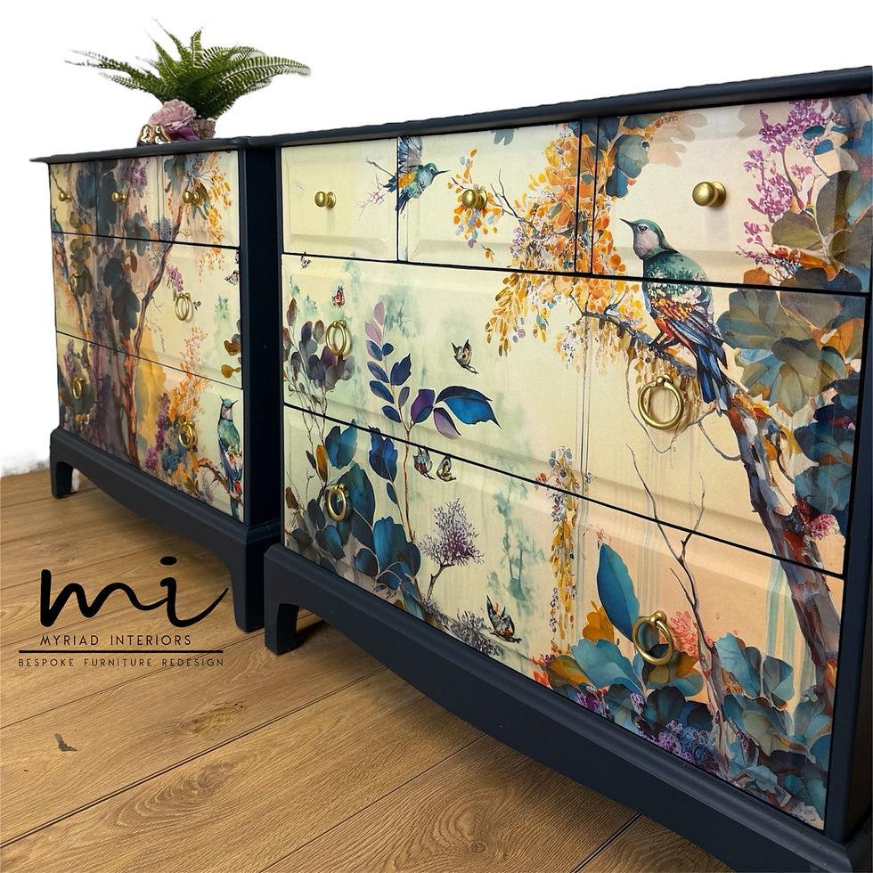 Thumbnail: Pair of vintage Stag Minstrel 5 drawer chest of drawers, large bedside tables, n