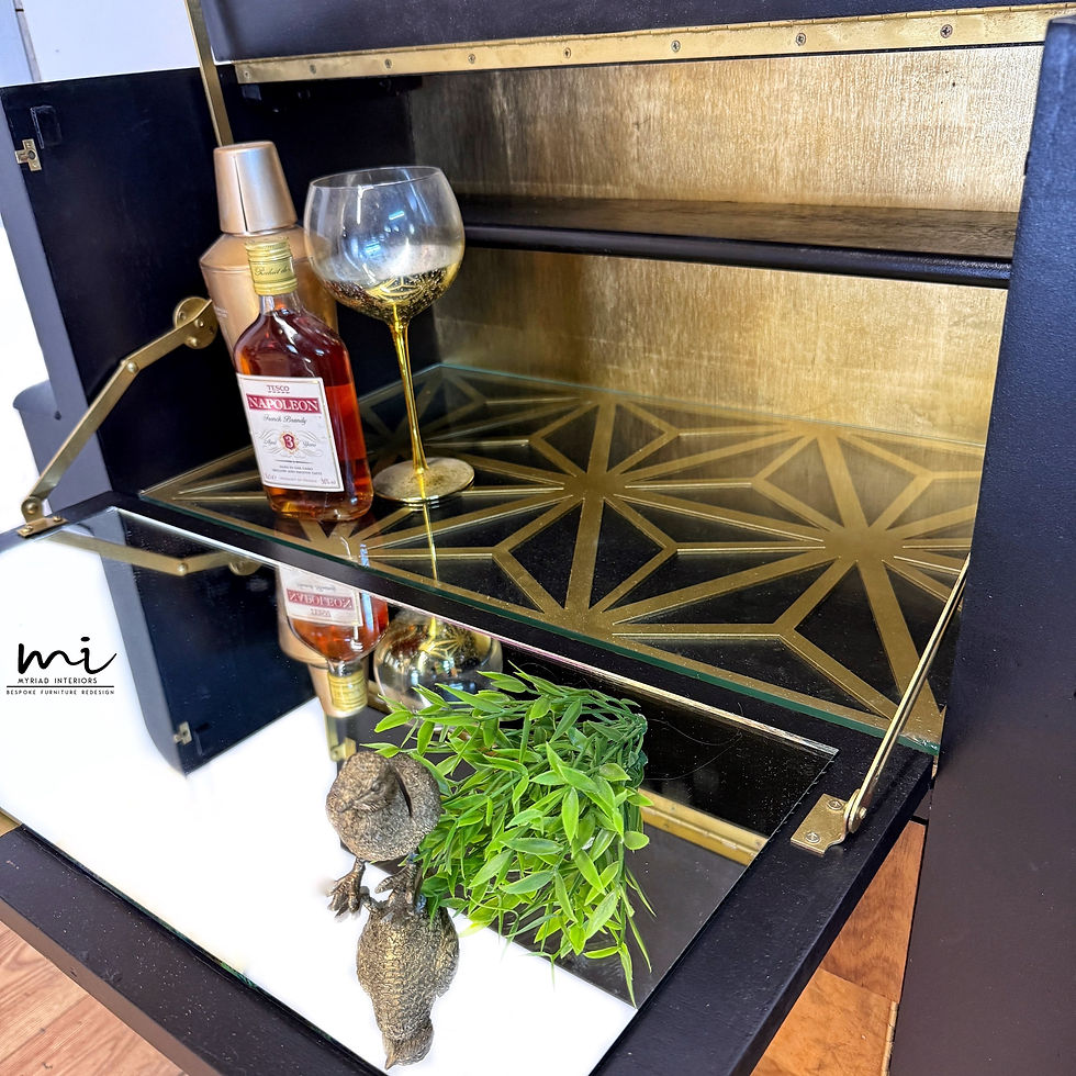 Thumbnail: Refurbished Art Deco Black And Gold Walnut cocktail cabinet, drinks sideboard