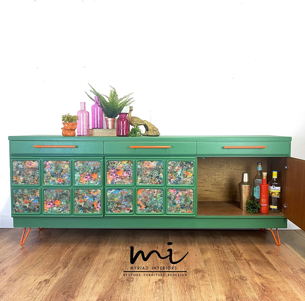 Thumbnail: Maximalist Retro green Mcintosh Sideboard, mid century modern drinks cabinet