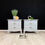 Thumbnail: Vintage pale grey Stag Minstrel Bedside Tables, mid century nightstands 