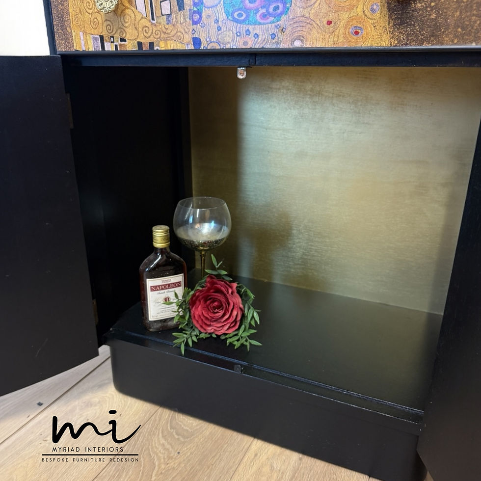 Thumbnail: Black vintage art deco Nathan cocktail cabinet with Gustav Klimt the Kiss mural
