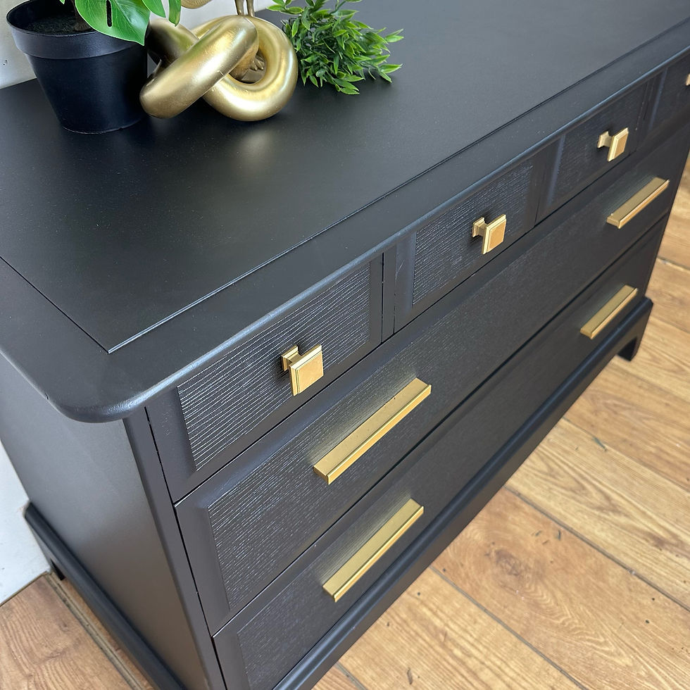 Thumbnail: Refinished Stag Minstrel chest of drawers in black, mid century nightstands