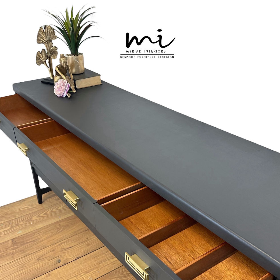 Thumbnail: Large Nathan sideboard dark grey gold art deco design, drinks cocktail cabinet