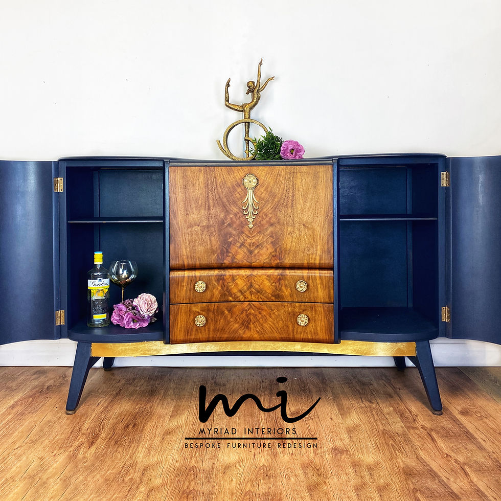 Thumbnail: Refurbished Art Deco Beautility Cocktail Cabinet, drinks cabinets sideboard navy