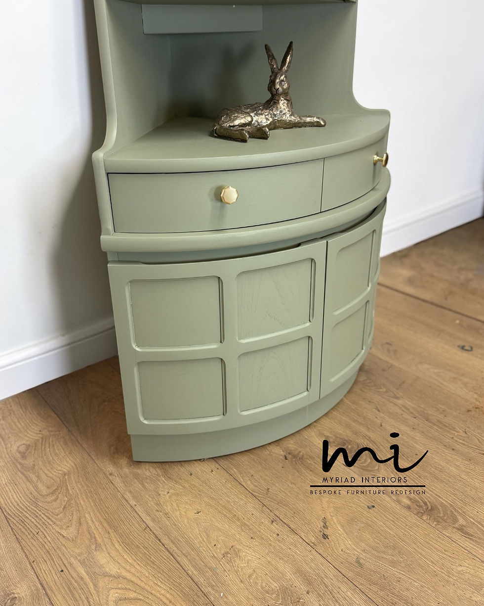 Thumbnail: Large Mid Century Pale Sage Green Nathan Corner Display Cabinet, Drinks cabinet