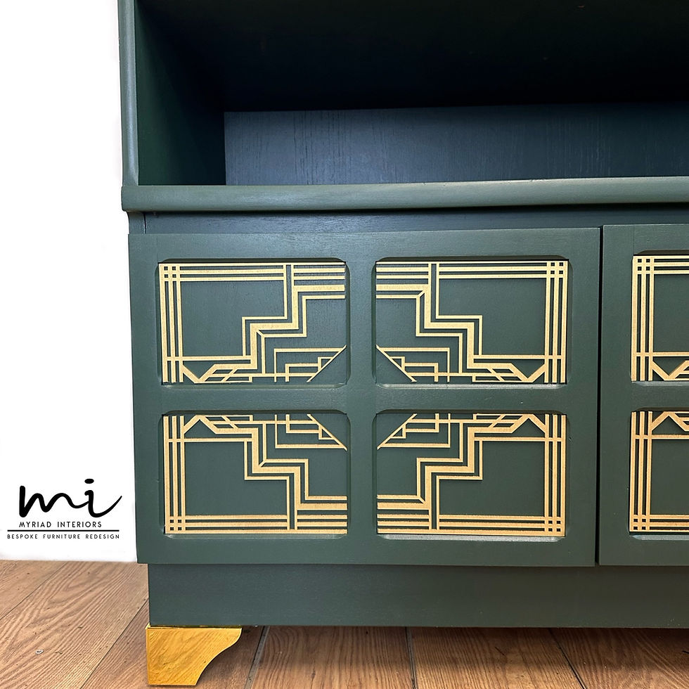 Thumbnail: Refurbished Dark Green Nathan Sideboard, media unit, TV stand, gold art deco 