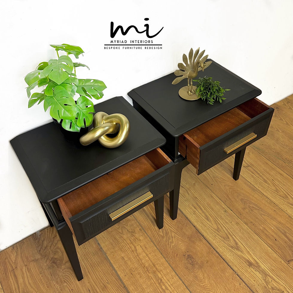 Thumbnail: Refurbished vintage Stag Minstrel bedside tables in black, MCM nightstands