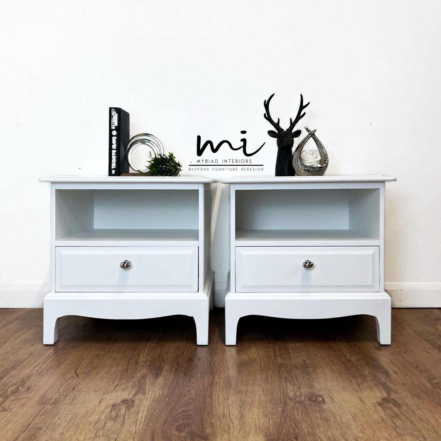 White Stag Minstrel Bedside Tables, refurbished night stands