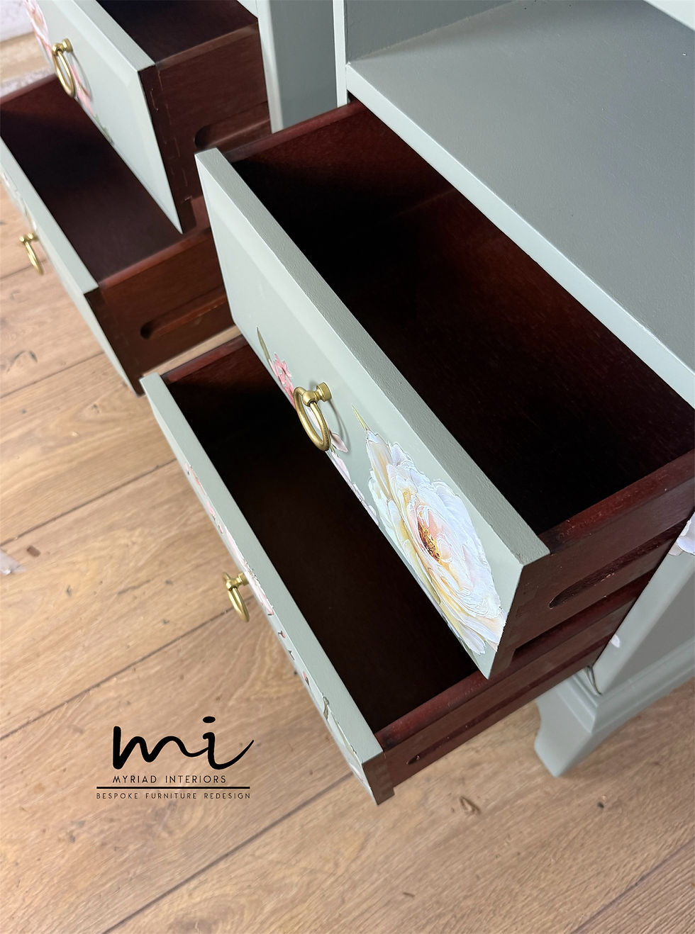 Thumbnail: Rare Refinished Vintage Stag Minstrel Tea Tray  Bedside Tables In Pale Sage Gree